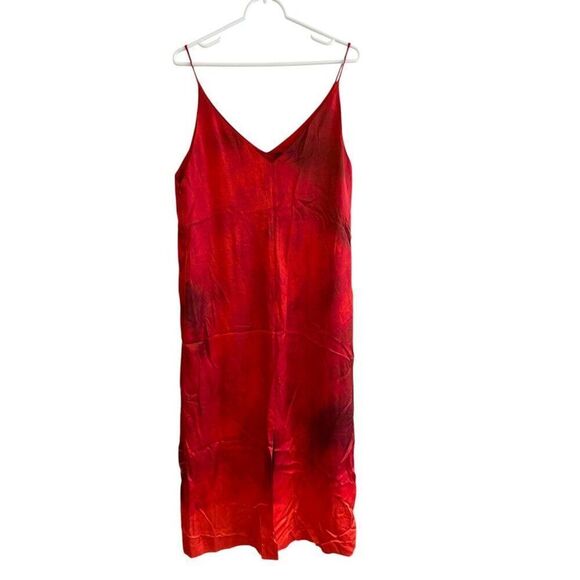 Massimo Dutti Women Midi Slip Dress L Large Red Ombre Print Flowing 6641/813 NWT - Picture 4 of 11